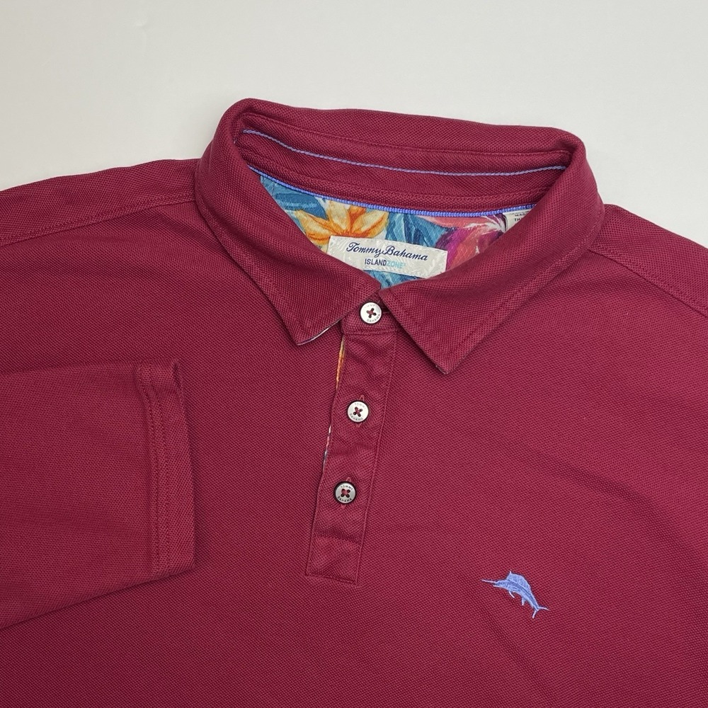 Tommy Bahama Polo Shirt Sz XL IslandZone Supima Long Sleeve Marlin Maroon‎ Rugby